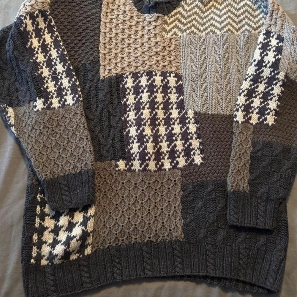 Terrain by Windsor Hand Knit Chunky Patchwork 90s Grandpa Dad Sweater